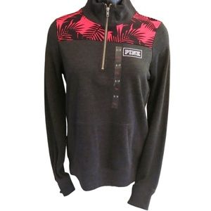 Victoria's Secret PINK Dark Grey w/ Neon Pink Floral Perfect Quarter Zip SMALL